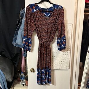 Geometric Patterned Dress in Blue and Brown